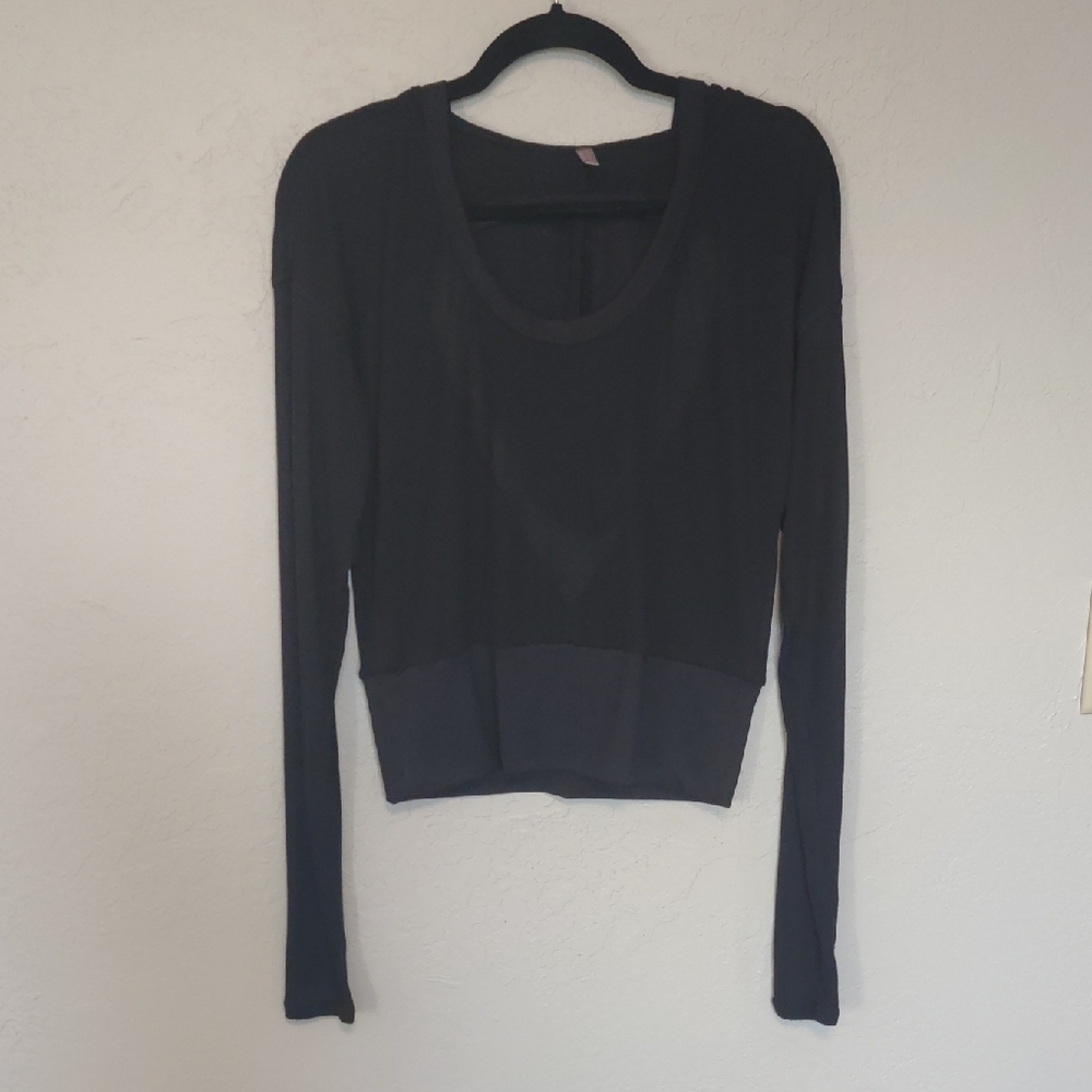 Free People Movement Ribbed Long Sleeve Top With Cut Out Back And Hood